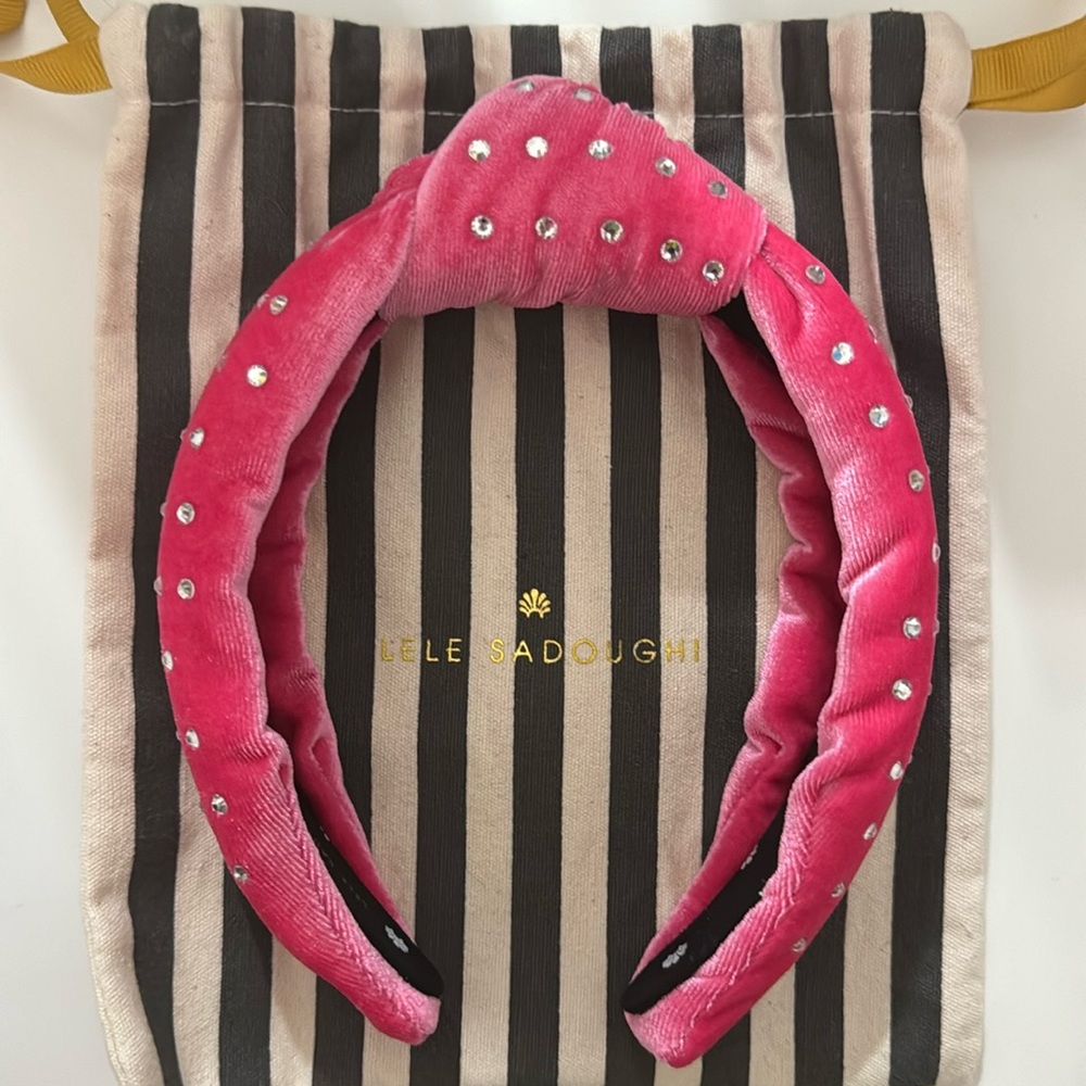 Lele Sadoughi Pink Crystal Dotted Knotted Headband/ Breast Cancer Awareness